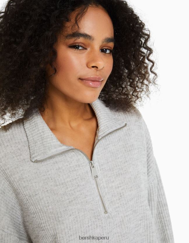 gris Bershka mujer suéter de punto con cuello alto y cremallera 806J6B1044
