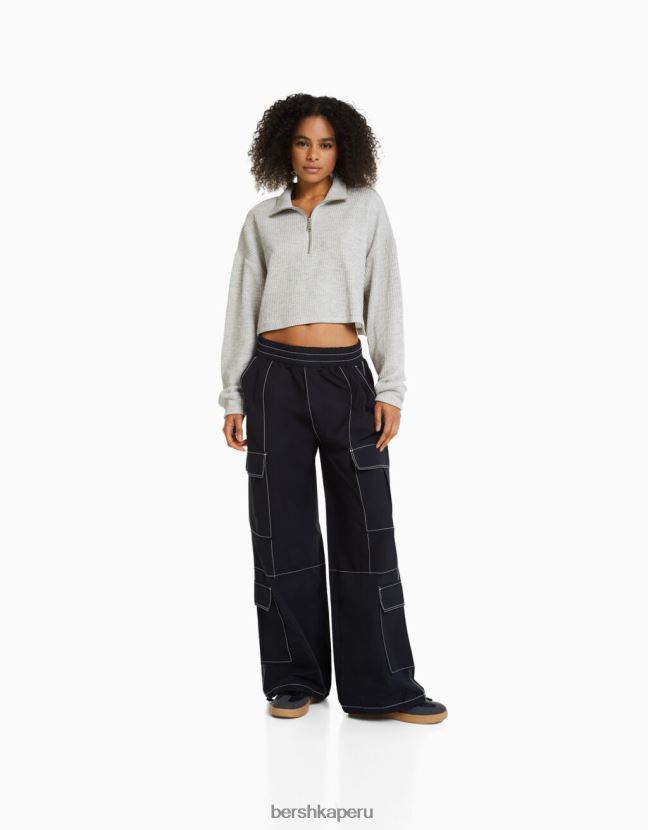 gris Bershka mujer suéter de punto con cuello alto y cremallera 806J6B1044