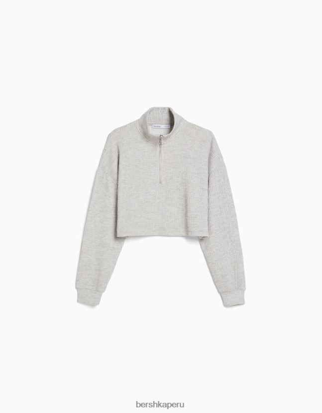 gris Bershka mujer suéter de punto con cuello alto y cremallera 806J6B1044