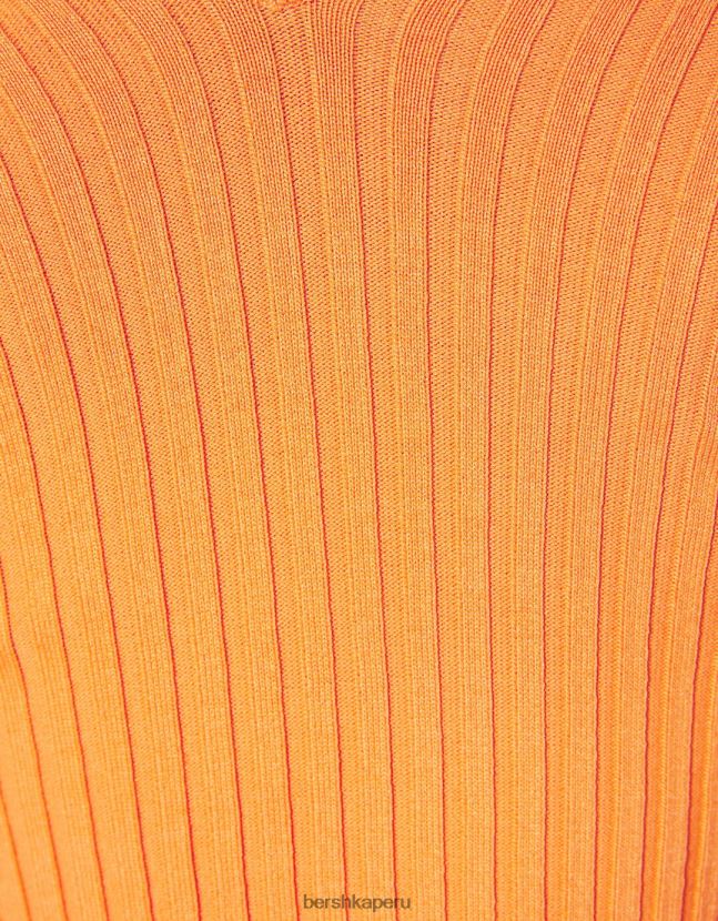 naranja Bershka mujer suéter de canalé con cuello en V 806J6B1057