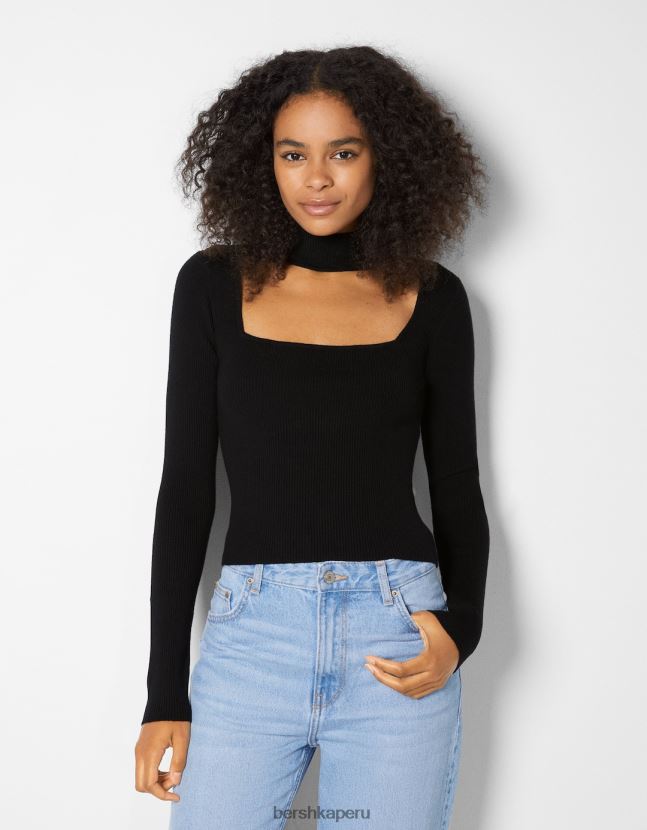 negro Bershka mujer jersey con diseño de gargantilla de tela 806J6B1041