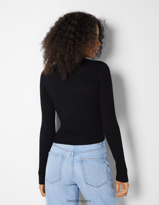 negro Bershka mujer jersey con diseño de gargantilla de tela 806J6B1041