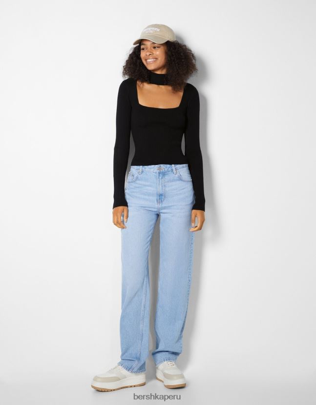 negro Bershka mujer jersey con diseño de gargantilla de tela 806J6B1041