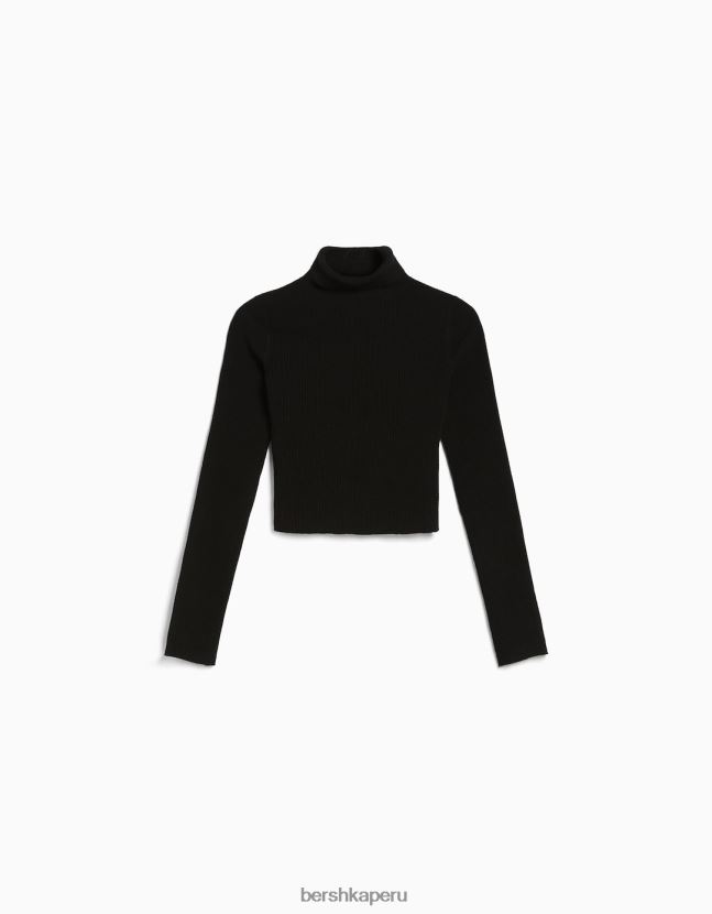 negro Bershka mujer suéter de canalé con cuello alto 806J6B1055