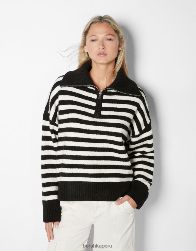 negro Bershka mujer suéter de cuello alto con cremallera 806J6B1031