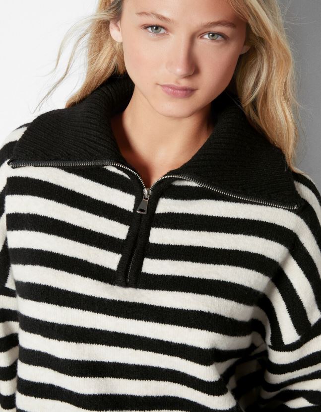 negro Bershka mujer suéter de cuello alto con cremallera 806J6B1031