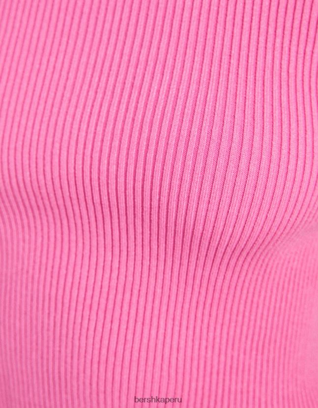 rosa Bershka mujer jersey de canalé de manga corta 806J6B612