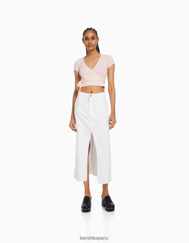rosa Bershka mujer jersey de manga corta tipo bailarina cruzado con lazo 806J6B536