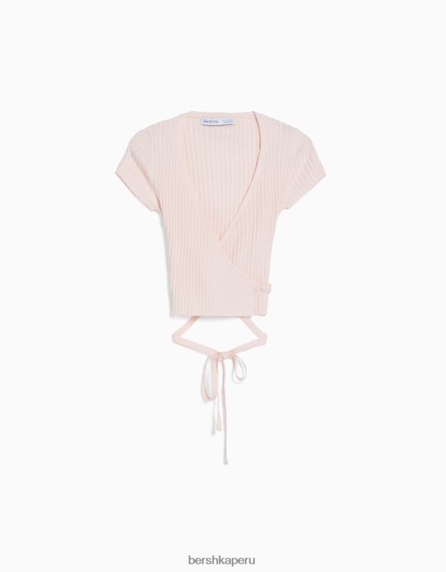rosa Bershka mujer jersey de manga corta tipo bailarina cruzado con lazo 806J6B536