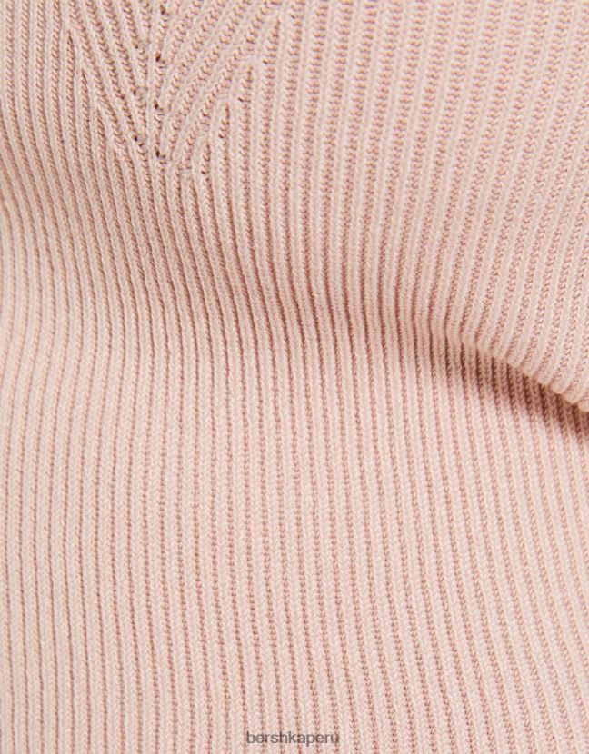 rosa Bershka mujer jersey de punto de manga corta con escote corazón 806J6B540