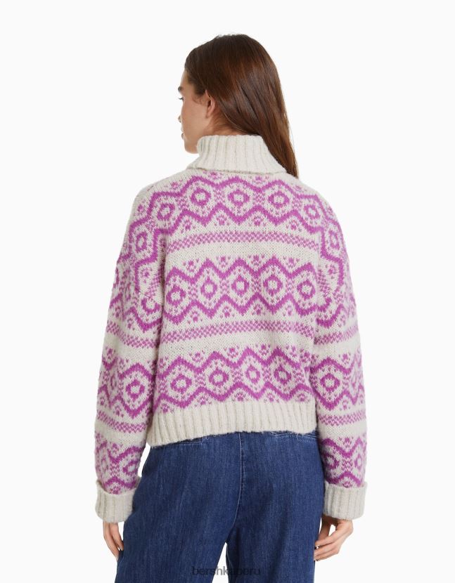 rosa Bershka mujer suéter con cuello alto en jacquard 806J6B1076