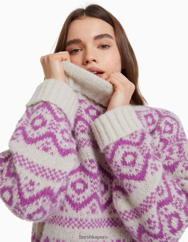 rosa Bershka mujer suéter con cuello alto en jacquard 806J6B1076