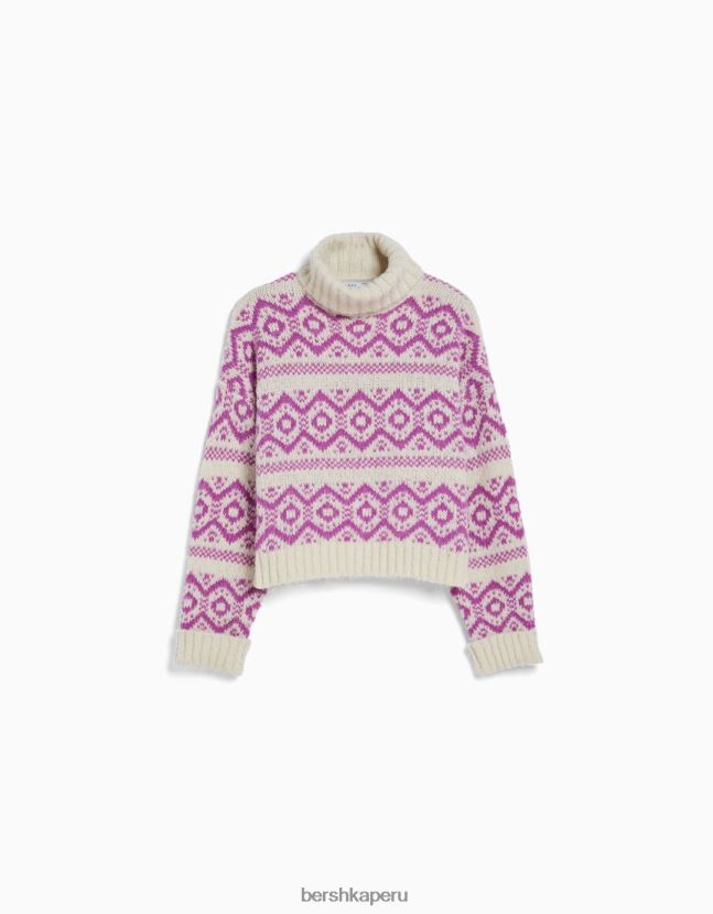 rosa Bershka mujer suéter con cuello alto en jacquard 806J6B1076
