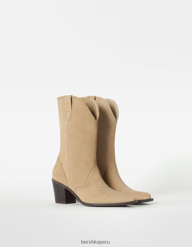 exclusivo Bershka mujer botas cowboy de piel con tacón 806J6B1938