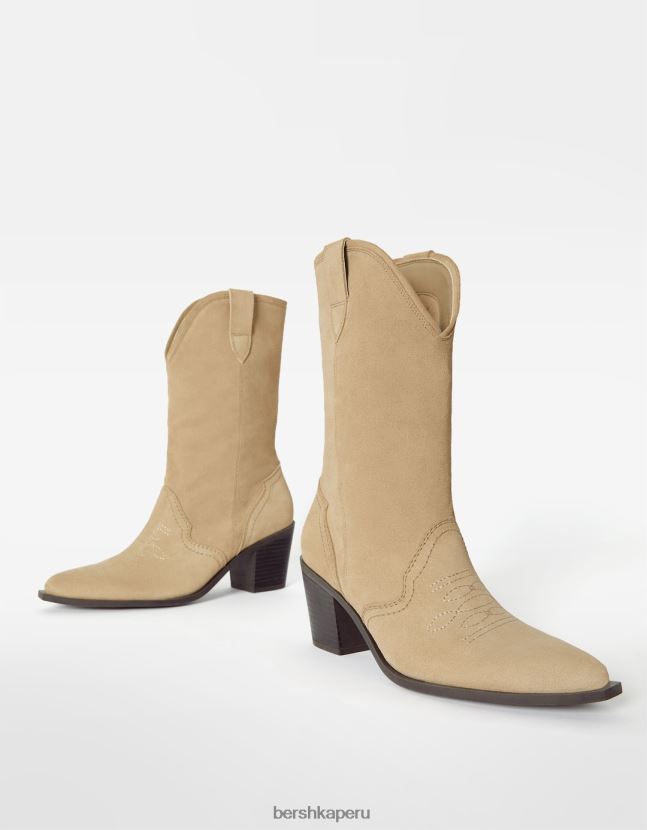 exclusivo Bershka mujer botas cowboy de piel con tacón 806J6B1938