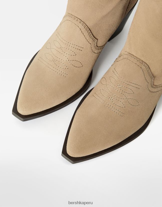 exclusivo Bershka mujer botas cowboy de piel con tacón 806J6B1938