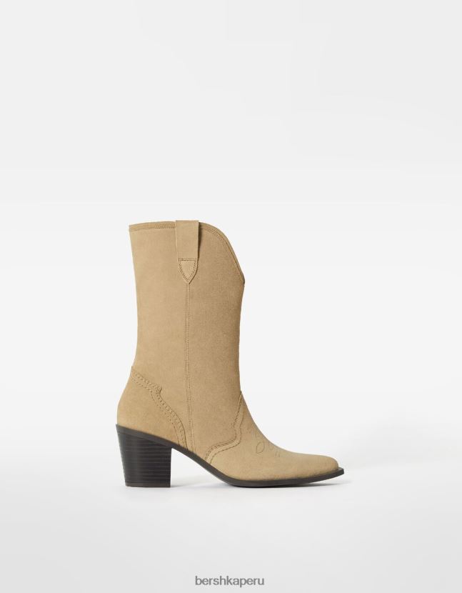 exclusivo Bershka mujer botas cowboy de piel con tacón 806J6B1938