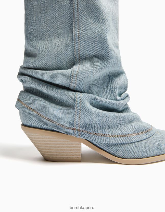 lavado azul Bershka mujer botas de mezclilla con tacón de vaquero 806J6B1925