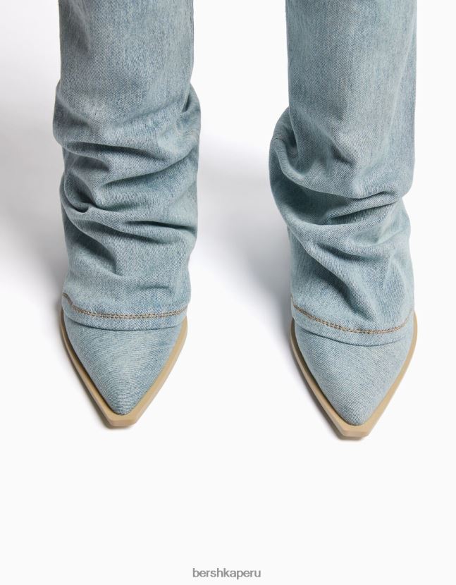 lavado azul Bershka mujer botas de mezclilla con tacón de vaquero 806J6B1925