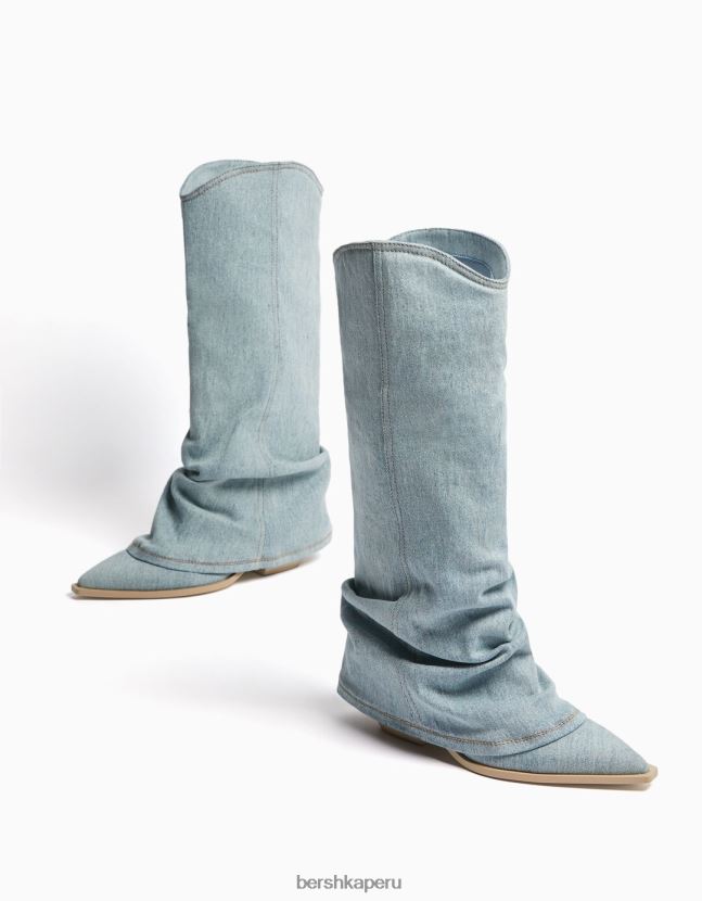 lavado azul Bershka mujer botas de mezclilla con tacón de vaquero 806J6B1925
