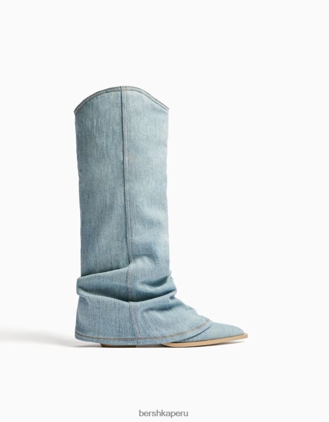 lavado azul Bershka mujer botas de mezclilla con tacón de vaquero 806J6B1925