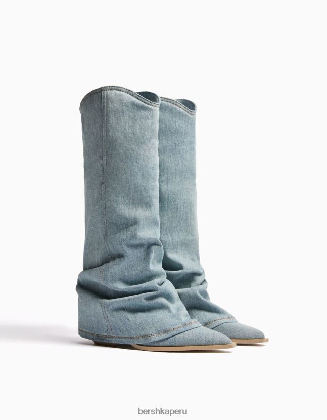 lavado azul Bershka mujer botas de mezclilla con tacón de vaquero 806J6B1944