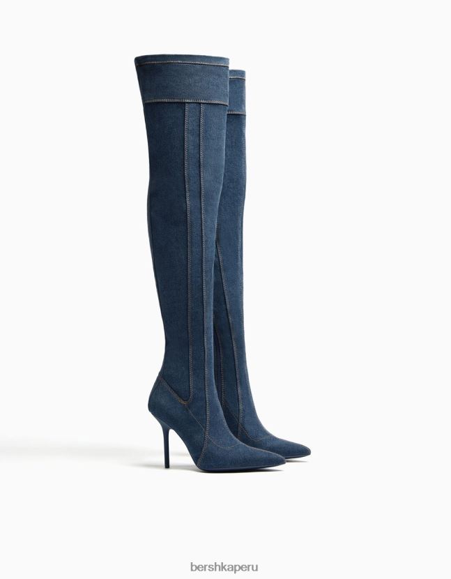 lavado azul Bershka mujer botas vaqueras con tacón alto 806J6B1949