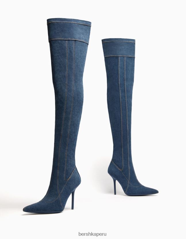 lavado azul Bershka mujer botas vaqueras con tacón alto 806J6B1949
