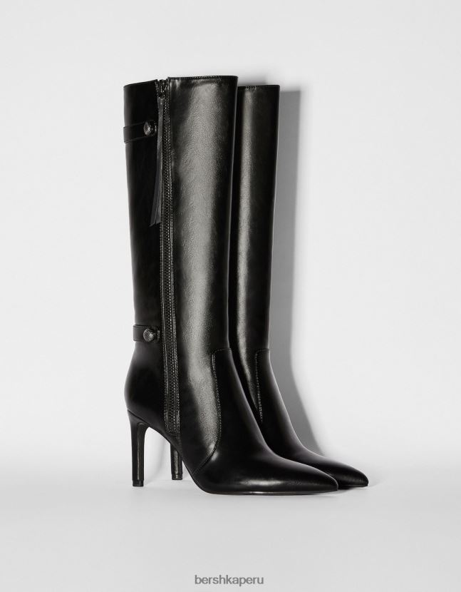 negro Bershka mujer botas de tacón de aguja con detalles metalizados 806J6B2324