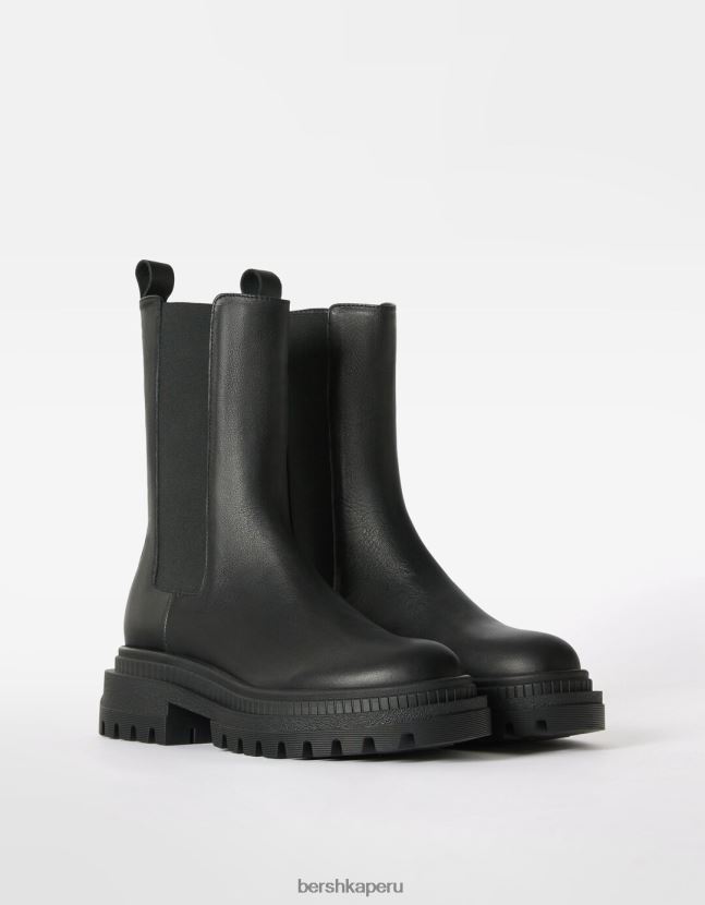 negro Bershka mujer botines planos de piel con elásticos 806J6B2308