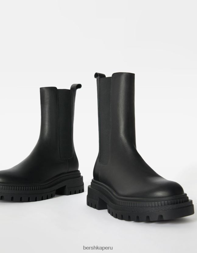 negro Bershka mujer botines planos de piel con elásticos 806J6B2308