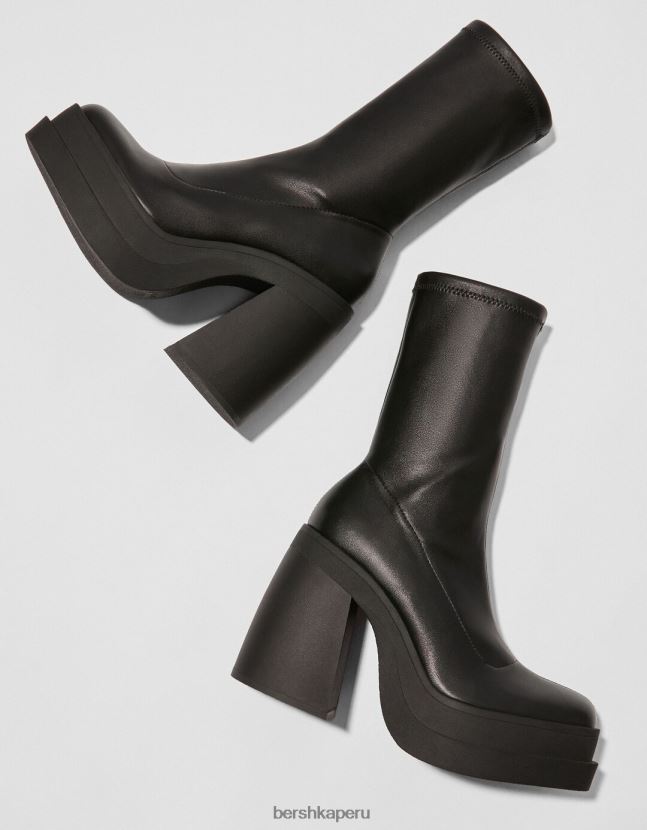 negro Bershka mujer botines ajustados con plataforma y tacón alto 806J6B2295