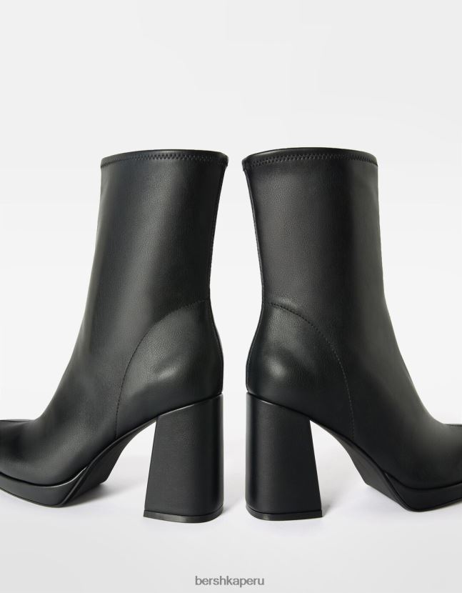 negro Bershka mujer botines ceñidos con miniplataforma y tacón alto 806J6B2321