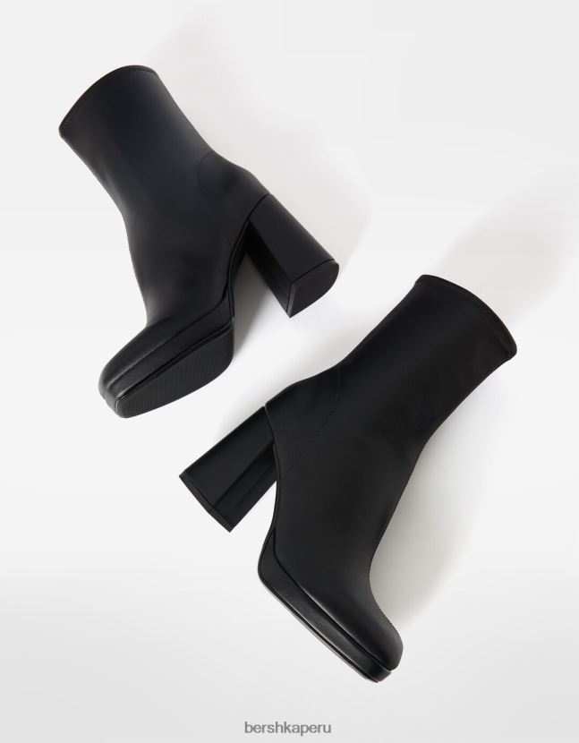 negro Bershka mujer botines ceñidos con miniplataforma y tacón alto 806J6B2322