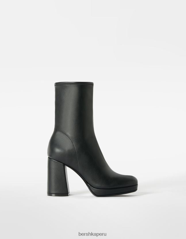 negro Bershka mujer botines ceñidos con miniplataforma y tacón alto 806J6B2322