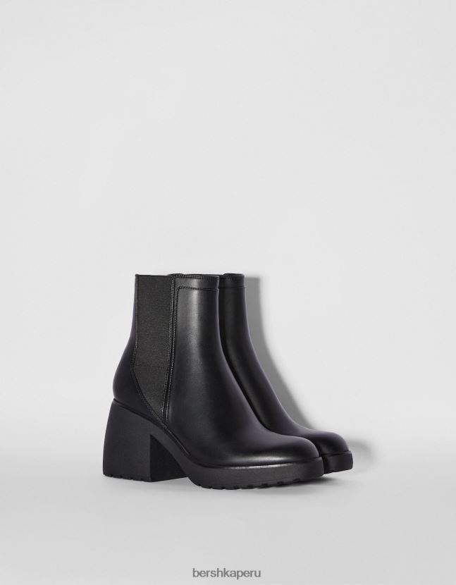 negro Bershka mujer botines con tacón ancho y detalles elásticos 806J6B2314