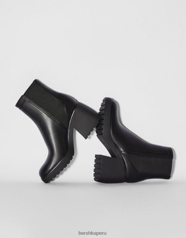 negro Bershka mujer botines con tacón ancho y detalles elásticos 806J6B2314