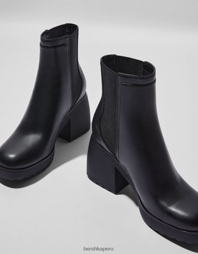 negro Bershka mujer botines con tacón ancho y detalles elásticos 806J6B2314