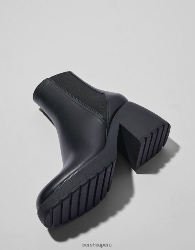negro Bershka mujer botines con tacón ancho y detalles elásticos 806J6B2314