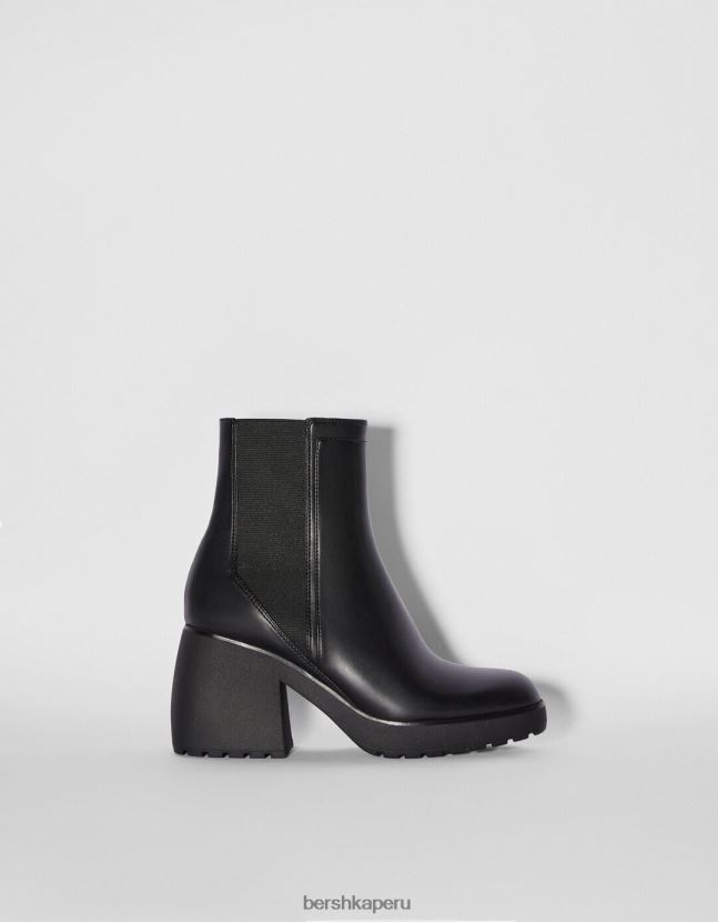 negro Bershka mujer botines con tacón ancho y detalles elásticos 806J6B2314