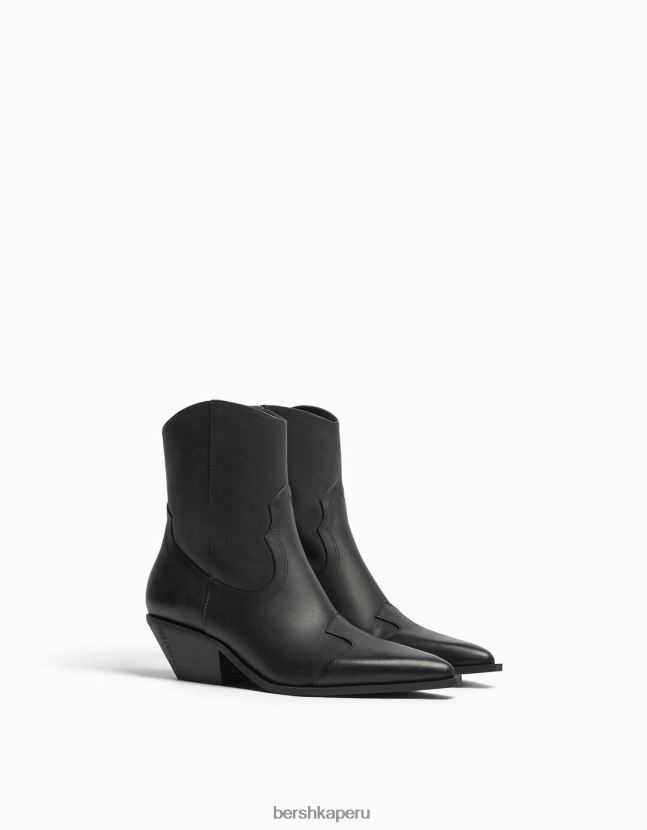 negro Bershka mujer botines cowboy de piel con tacón 806J6B2276