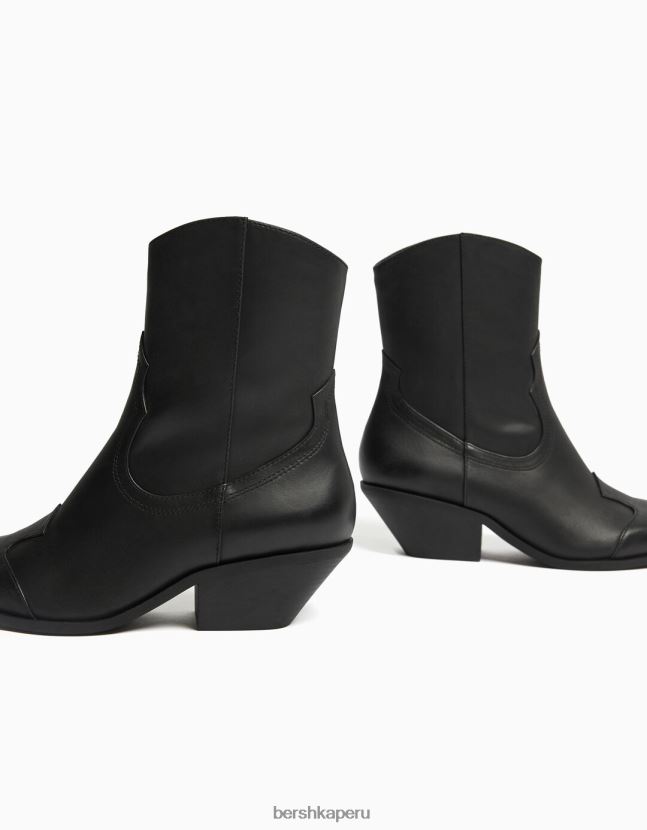 negro Bershka mujer botines cowboy de piel con tacón 806J6B2276