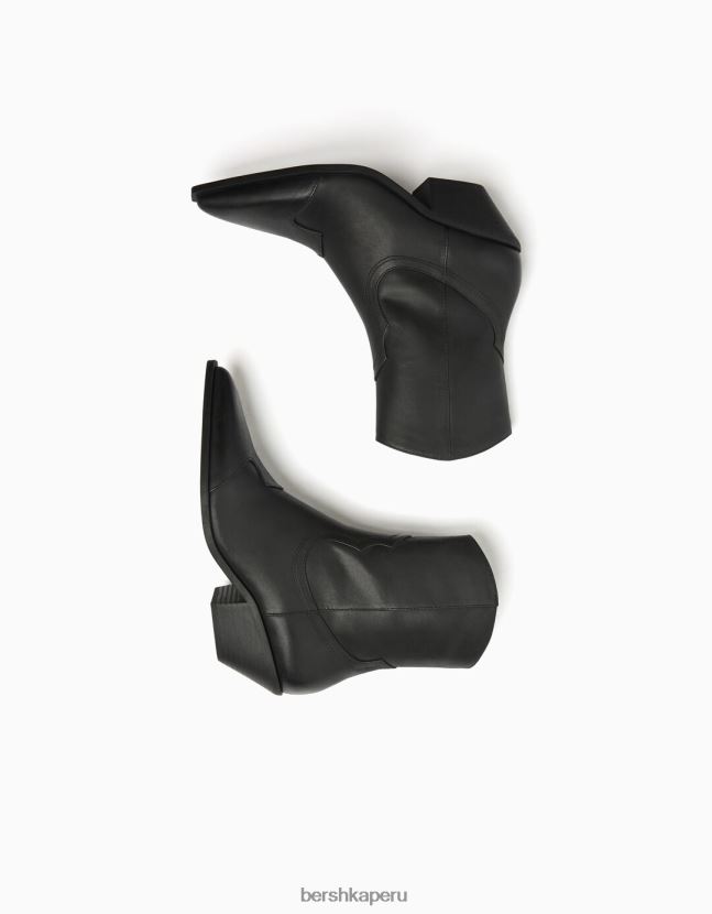 negro Bershka mujer botines cowboy de piel con tacón 806J6B2276
