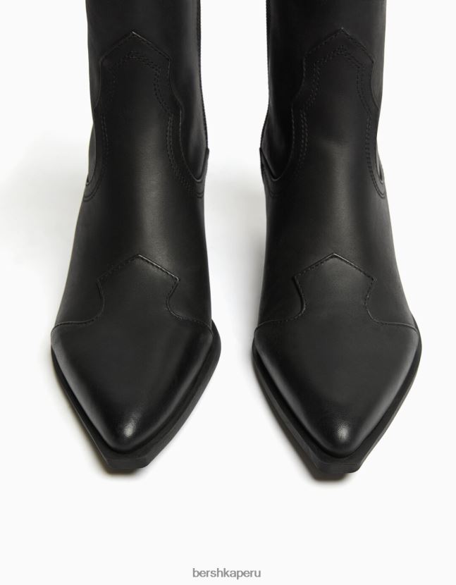 negro Bershka mujer botines cowboy de piel con tacón 806J6B2276