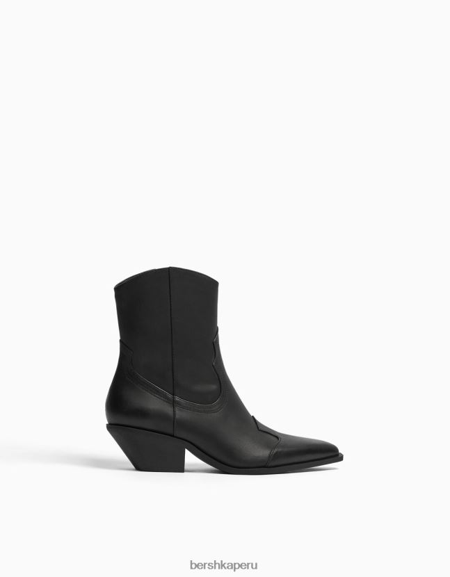 negro Bershka mujer botines cowboy de piel con tacón 806J6B2288