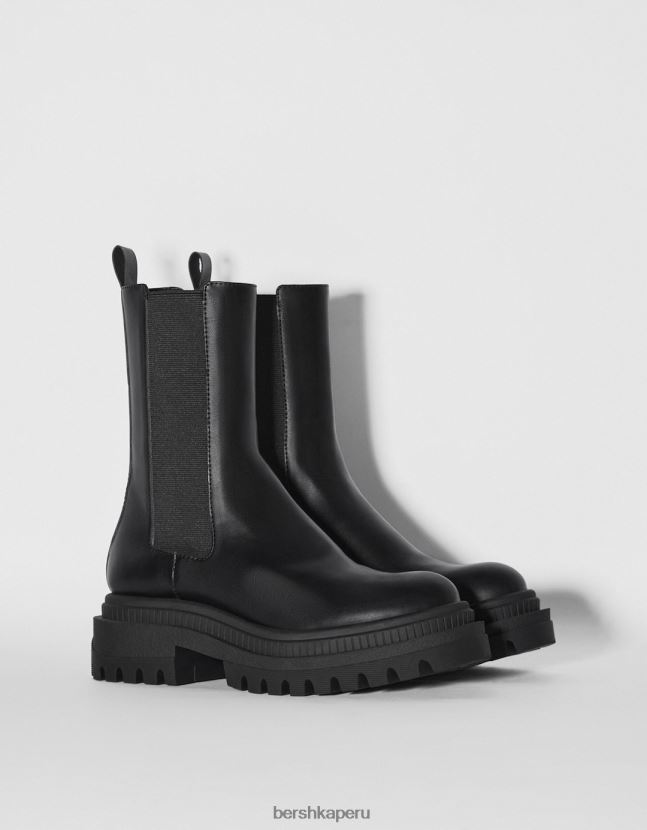 negro Bershka mujer botines de tacón bajo con paneles elásticos 806J6B2278