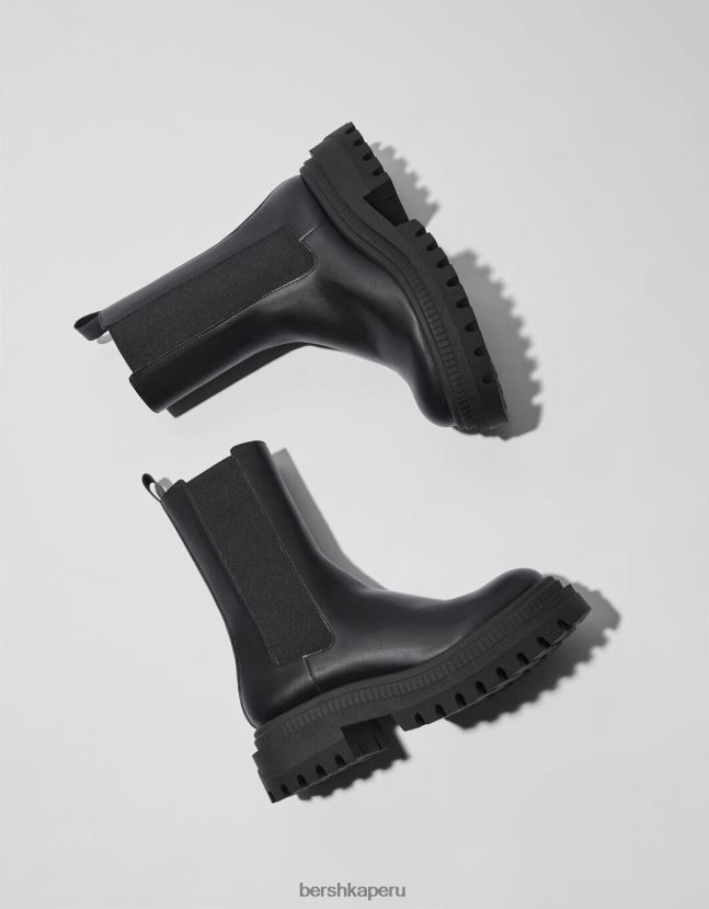 negro Bershka mujer botines de tacón bajo con paneles elásticos 806J6B2278