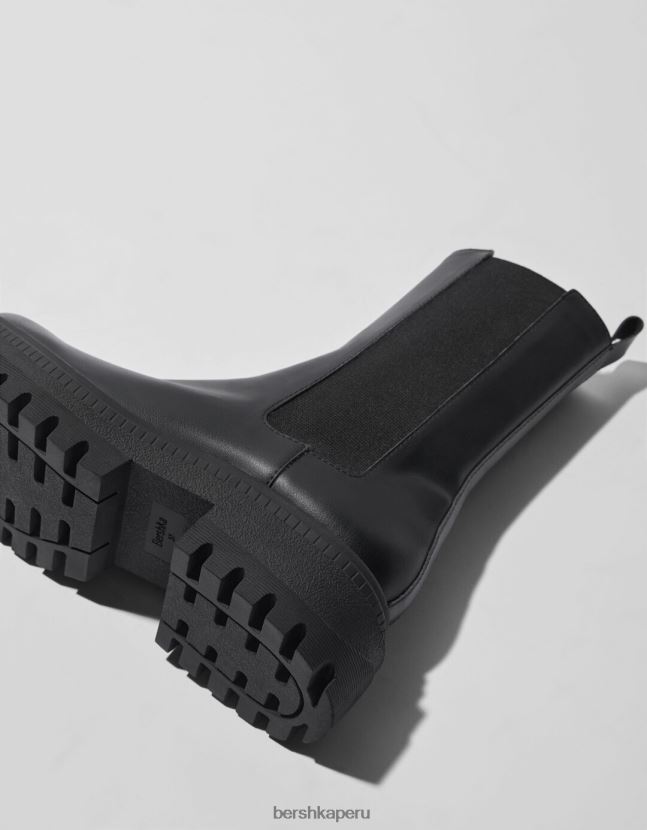 negro Bershka mujer botines de tacón bajo con paneles elásticos 806J6B2278