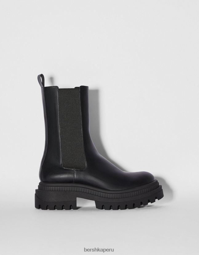 negro Bershka mujer botines de tacón bajo con paneles elásticos 806J6B2278