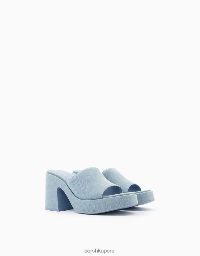 lavado azul Bershka mujer mules de mezclilla con plataforma 806J6B1957